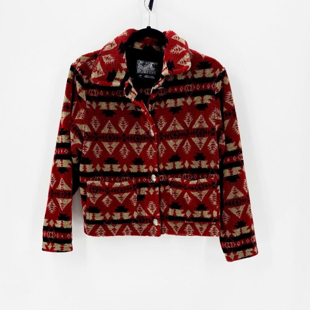vintage Tsunami fleece jacket Southwestern Aztec tribal conch silver buttons
